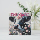 Holstein Vache dans la ferme des fleurs Carte d'an (Debout devant)