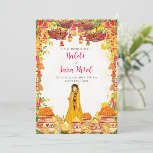 Holud nodigt uitnodigingen van Haldi en uitnodigin (Staand voorkant)