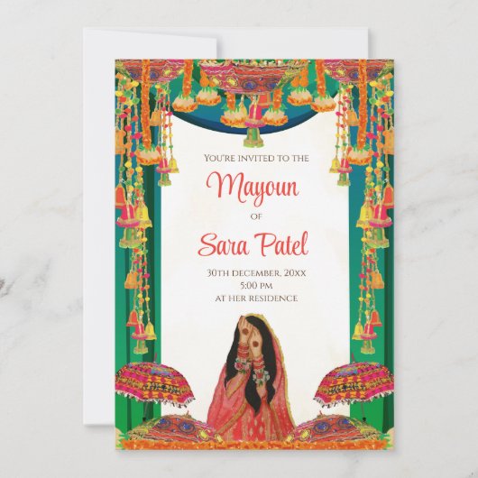 Holud uitnodiging als Mayoun uitnodigingen & Pithi (Voorkant)