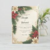 Holy Berries Rood Groen Goud Kerstmis Bruiloft Kaart (Staand voorkant)