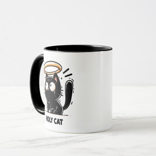 Holy Cat - Schattigee zwarte kat met Halo Funny Mu Mok (Voorkant links)