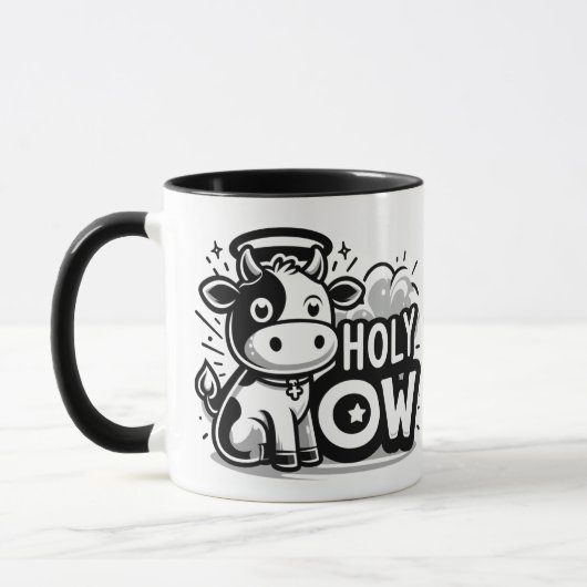 Holy Cow Cute Angel Cow Mug – Funny Black & White (Gauche)