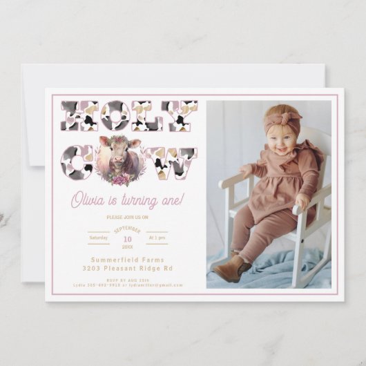 Holy Cow Girl 1st Birthday Photo Invitation (Devant)