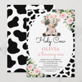 Holy Cow Girl Rose Floral Farm Invitation Annivers (Devant / Derrière)