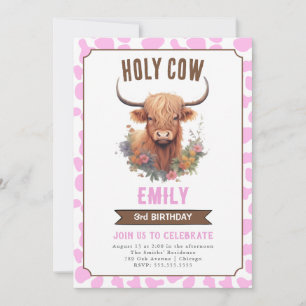 Holy Cow Highland Cow Girl Invitation d'anniversai