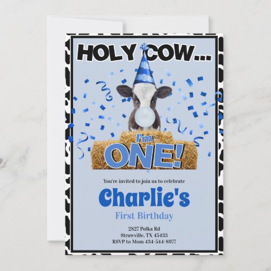 Holy Cow, I'm One Birthday Invitation (Devant)