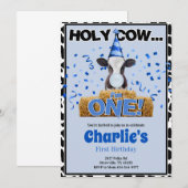 Holy Cow, I'm One Birthday Invitation (Devant / Derrière)