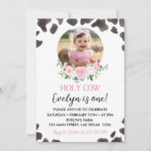Holy Cow I'm One Floral Farm Birthday Invitation (Devant)
