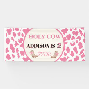 Holy Cow I'm Two Cow Print Anniversaire Bannière