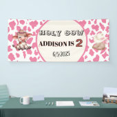 Holy Cow I'm Two Cow Print Anniversaire Bannière (Salon professionnel)