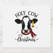 Holy Cow It's Christmas Funny Cow Lover Farm Anima Sparkling Wijnetiket (Enkel label)