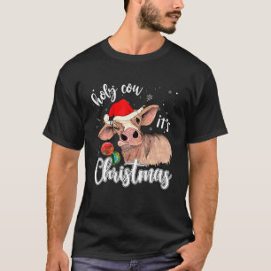 Holy Cow It's Christmas Santa Hat Bauble For Farme T-shirt