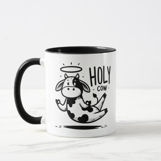 Holy Cow Meditating Mug – Floating Cow Funny Pun  Mok (Links)