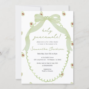 Holy Guacamole Avocado Neutral Bow Baby shower Kaart