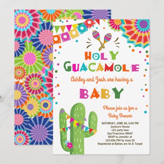 Holy Guacamole Fiesta Baby shower nodigen Mexicaan Kaart (Voorkant / Achterkant)