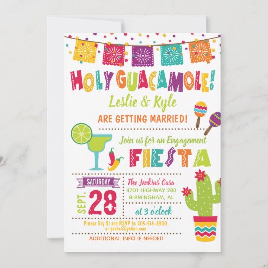 Holy Guacamole Verloving Fiesta Invitation White Kaart (Voorkant)