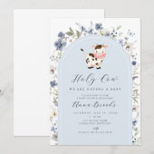 Holy Koe blue flowers boy Baby shower Kaart (Voorkant / Achterkant)