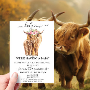 Holy Koe Highland Calf Baby shower Acryl Uitnodigingen