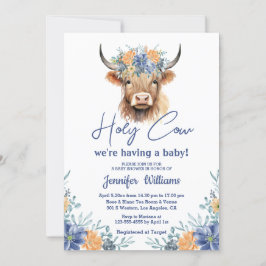 Holy koe Highland Calf Boy baby shower Bloemen Kaart