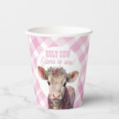 Holy Koe I'm One Pink Gingham Party Cups Papieren Bekers (Voorkant)