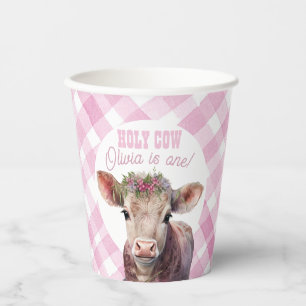 Holy Koe I'm One Pink Gingham Party Cups Papieren Bekers
