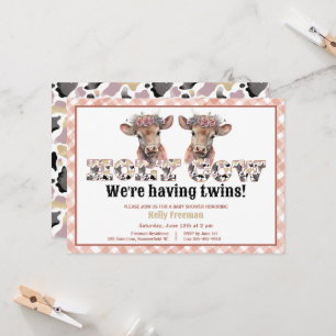 Holy Koe Twins Baby shower Cowgirl Uitnodigen Kaart