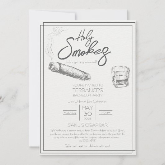 Holy Smokes Cigar Bachelor Party Invitation (Devant)