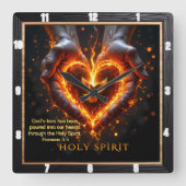 Holy Spirit Hands Flaming Heart Devotion  Romans 5 Vierkante Klok (Voorkant)