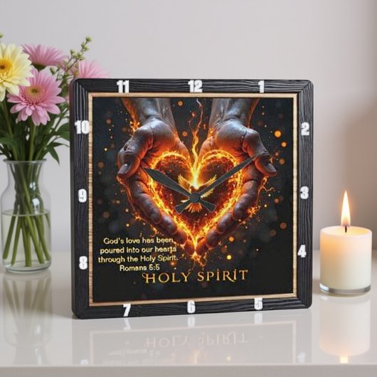 Holy Spirit Hands Flaming Heart Devotion  Romans 5 Vierkante Klok