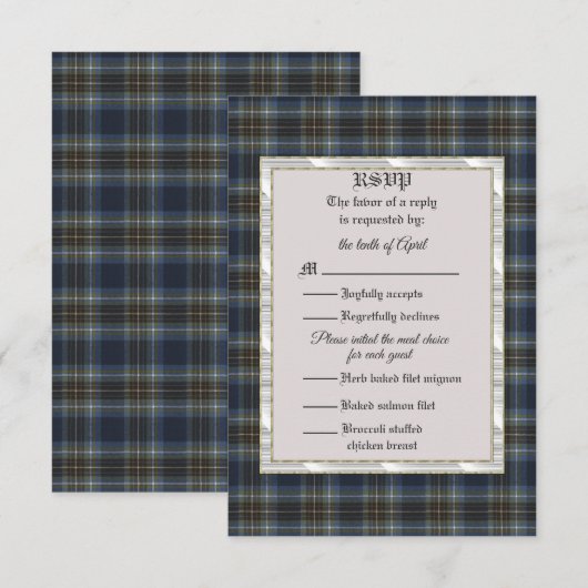 "Holyrood Scottish Tartan Response Kaart" RSVP Kaartje (Voorkant / Achterkant)
