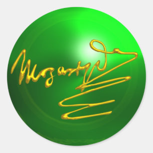 HOMAGE AAN MOZART Gold Handtekening Composer Green Ronde Sticker