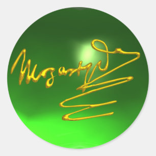 HOMAGE AAN MOZART Gold Handtekening Composer Green Ronde Sticker