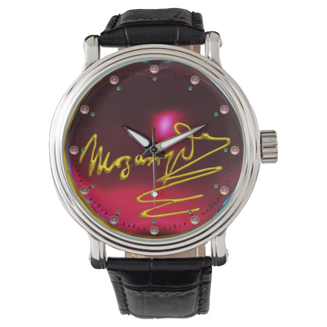 HOMAGE AAN MOZART, RED BURGUNDY GEMSTONE HORLOGE (Voorkant)