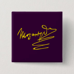 HOMAGE TOT MOZART Gold-handtekening van de componi Vierkante Button 5,1 Cm