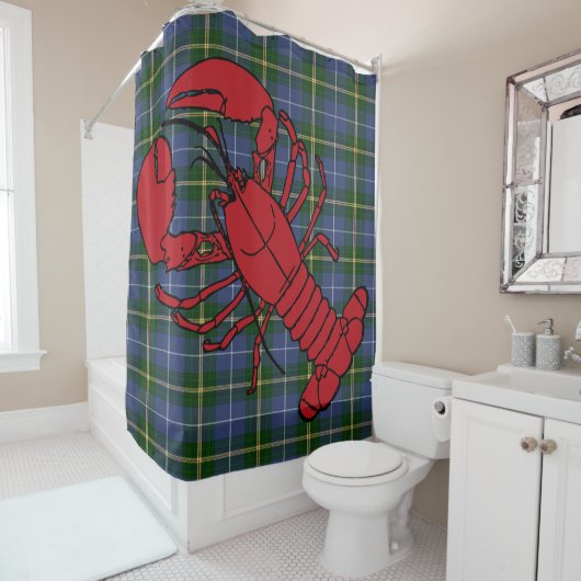 Homard bleu de rideau en douche de tartan de la (En situation)