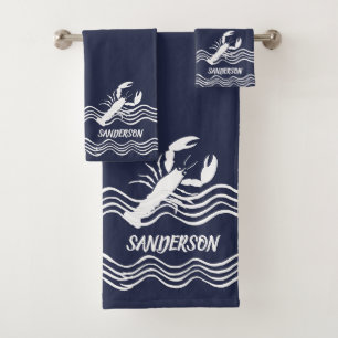 Homard marin Bleu blanc Bain Monogramme de bain