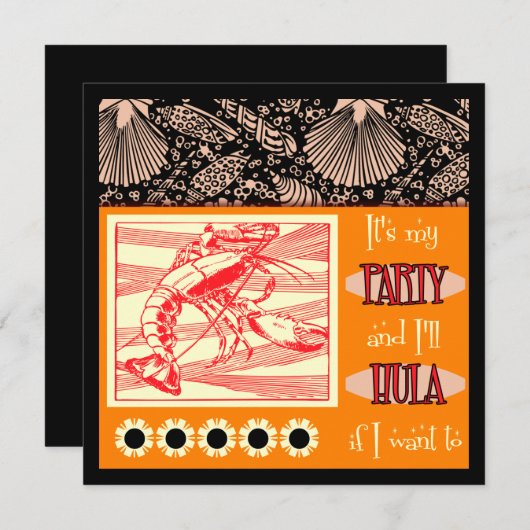 Homard Retro Luau Hula Invitations (Devant / Derrière)