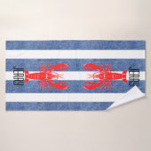 Homard rouge sur Bleu Blanc Denim Stripes (Serviette de bain)
