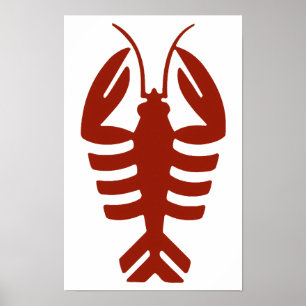 Homard Vintage en Rouge, Art Déco Fruits de Mer