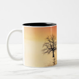 Hombre Árbol Sol Atardecer Ver Agua Rojo Amarillo Tweekleurige Koffiemok