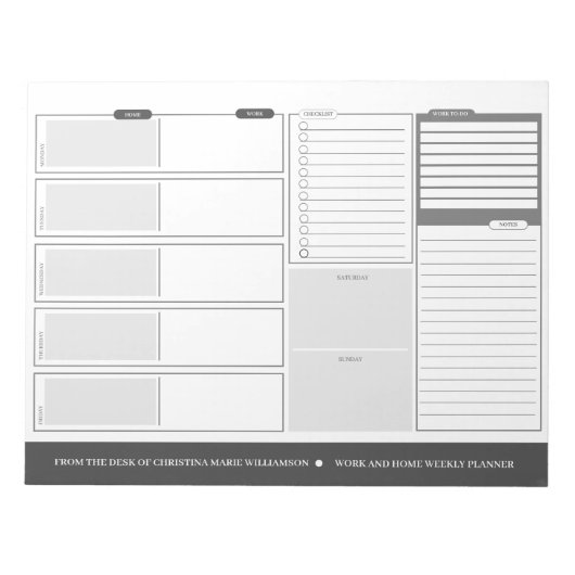 Home and Work Weekly Grijze Deskplanner Notitieblok (Voorkant)
