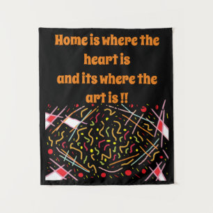 Home art bericht gemengde kleuren op zwart wandkleed