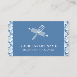 Home Bakkerij Stoffig Blauw Check Patroon Visitekaartje