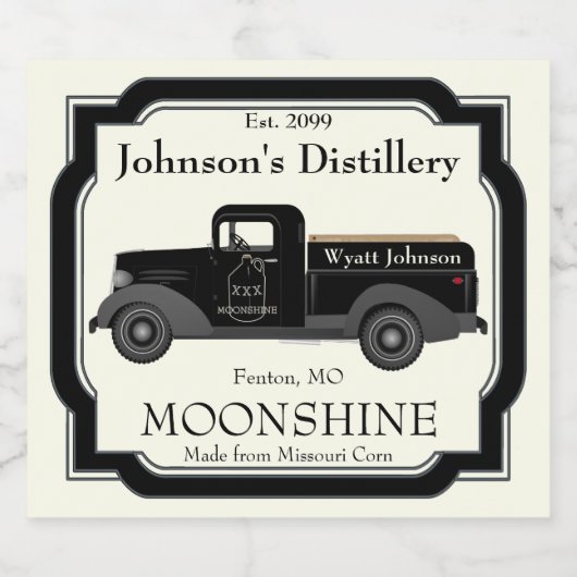 Home Bar Fun Moonshine Jug Truck Likeurfles Etiket (Enkel label)