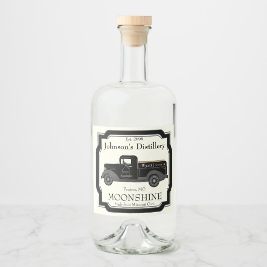 Home Bar Fun Moonshine Jug Truck Likeurfles Etiket (Voorkant)