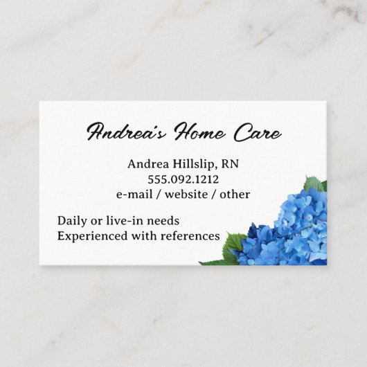 Home Care Blue Hydrangeas Cartes de visite personn (Devant)
