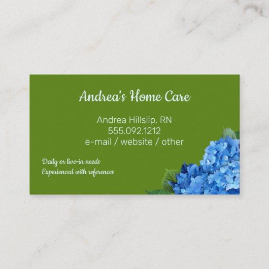 Home Care Blue Hydrangeas Custom Visitekaartjes (Voorkant)