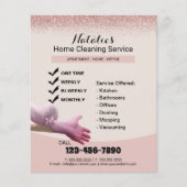 Home Cleaning Service Roze Rose Gold Glitter Flyer (Voorkant)