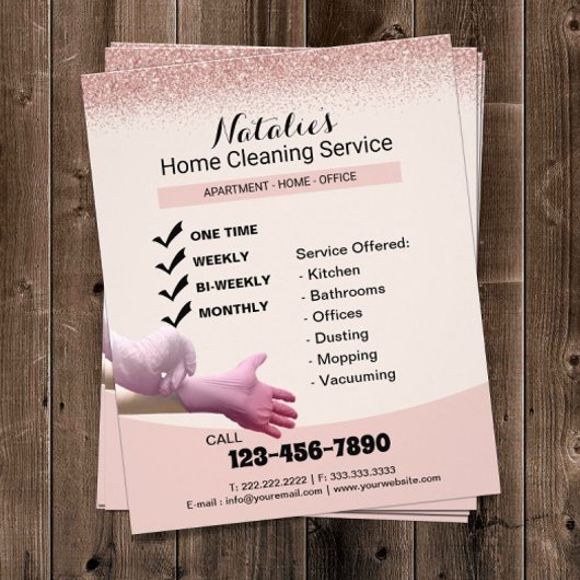 Home Cleaning Service Roze Rose Gold Glitter Flyer