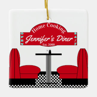 Home Coking Name Chef Diner Retro Square Keramisch Ornament